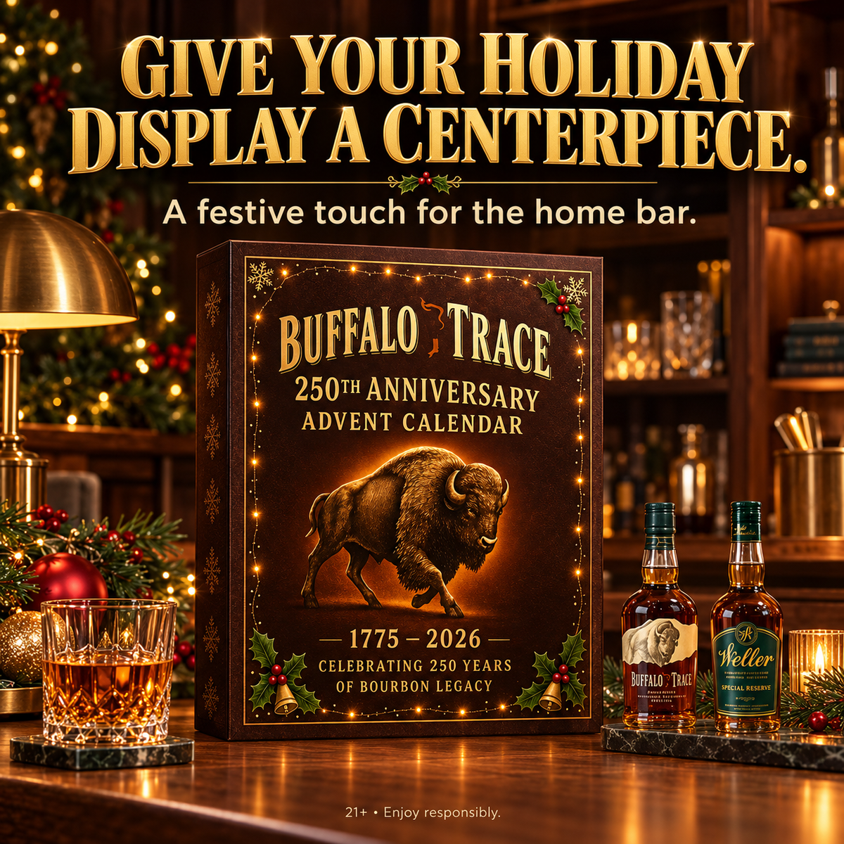 🎄 Whiskey-Themed Advent Calendar – Brown & Gold Holiday Presentation 🎁