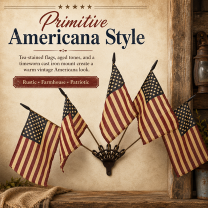 🦅⭐Vintage Tea-Stained 5-Flag Fan Cast Iron Wall Decor | 🔥Classic Americana Rustic Patriotic Wall Hanging 🇺🇸
