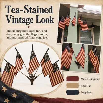 🦅⭐Vintage Tea-Stained 5-Flag Fan Cast Iron Wall Decor | 🔥Classic Americana Rustic Patriotic Wall Hanging 🇺🇸