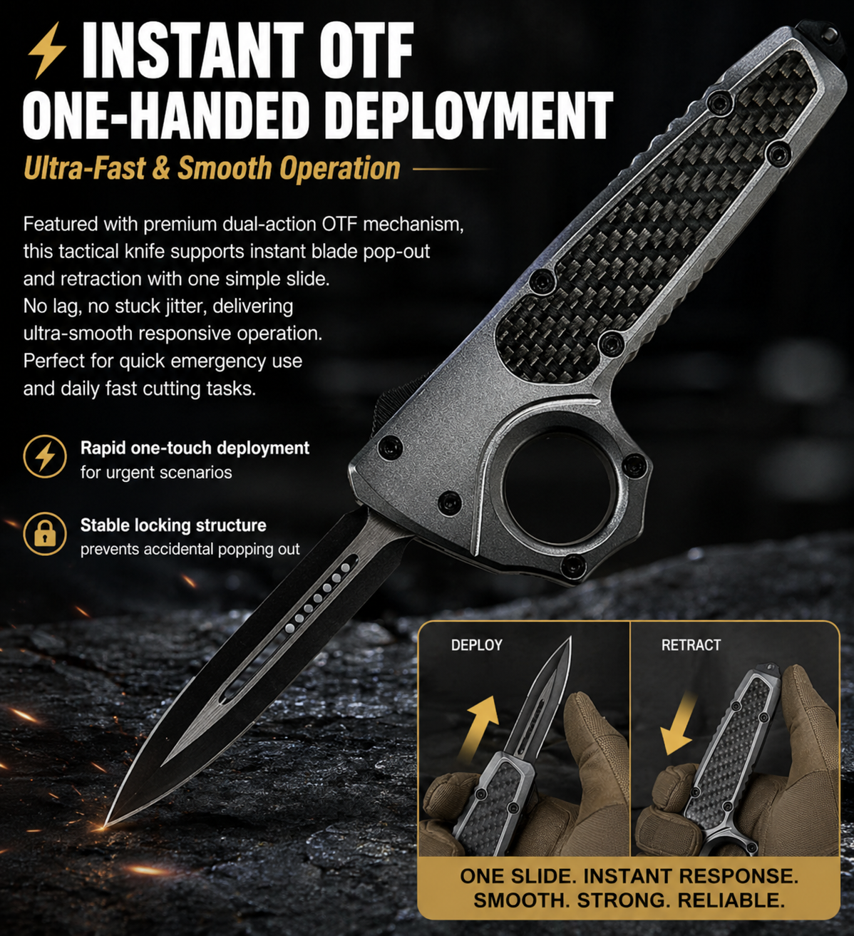 ⚡Microtech OTF Tactical Pocket Knife – Carbon Fiber &amp; Zinc Alloy EDC Outdoor Tool