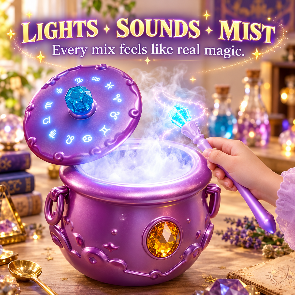 ✨ Deluxe Magic Potion-Making Kit for Kids – Light, Sound & Mist Cauldron with 12 Zodiac Potions