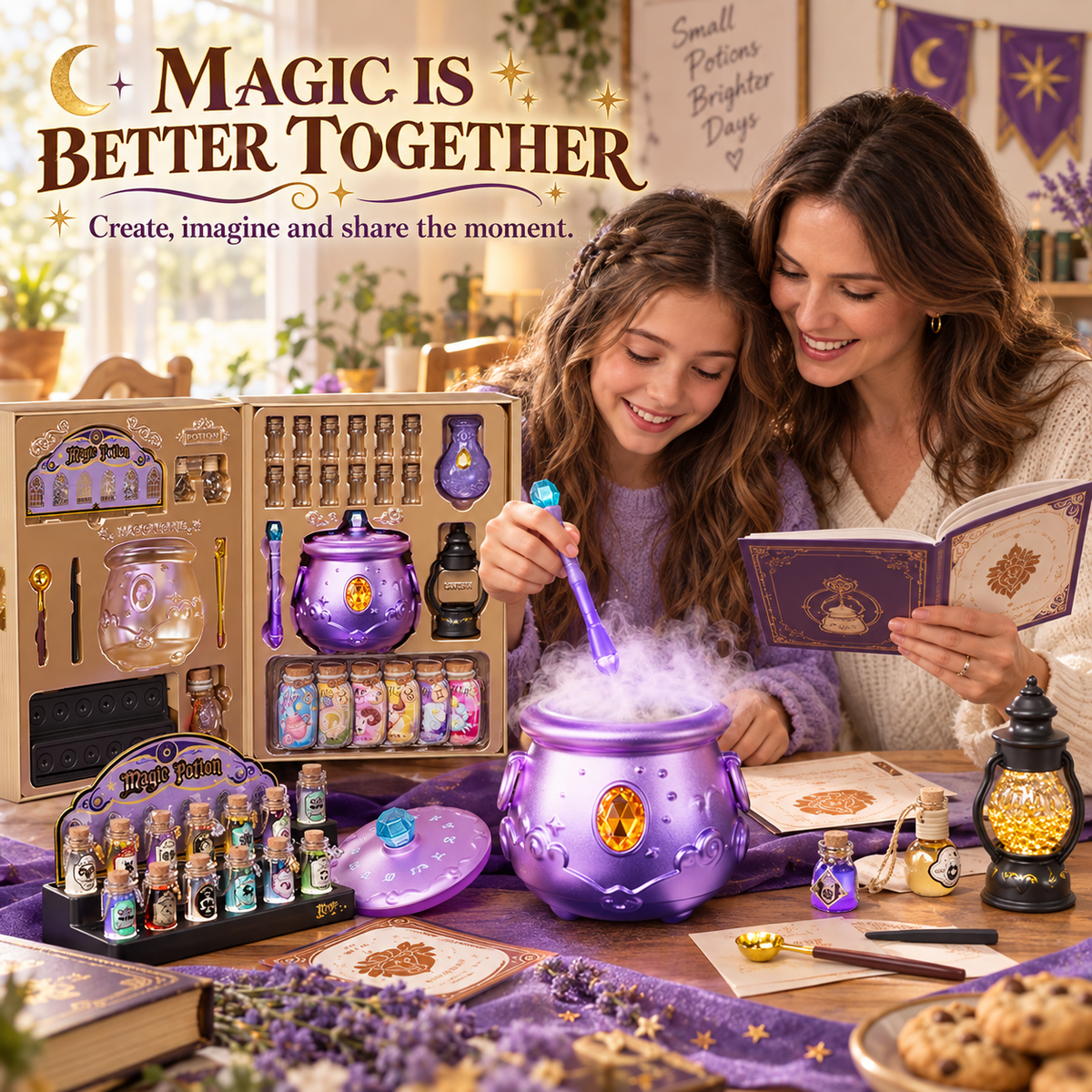 ✨ Deluxe Magic Potion-Making Kit for Kids – Light, Sound & Mist Cauldron with 12 Zodiac Potions