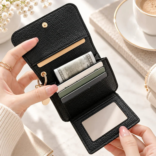 Compact PU Leather Card Wallet with ID Window & Coin Pocket