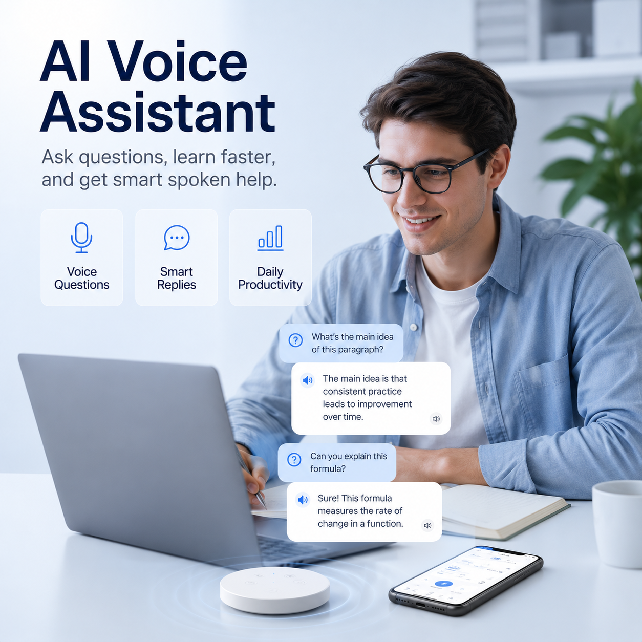 Student using the AI voice assistant for spoken questions and learning support