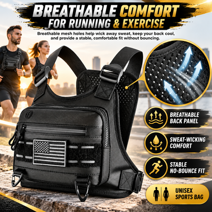 Black Unisex Tactical Chest Vest - Gorpcore Accessory with American Flag Patch, Ample Space