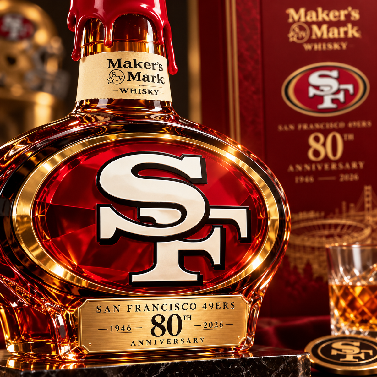 🔥San Francisco 49ers 80th Anniversary Collector Whiskey Bottle – 1946–2026 Commemorative Edition