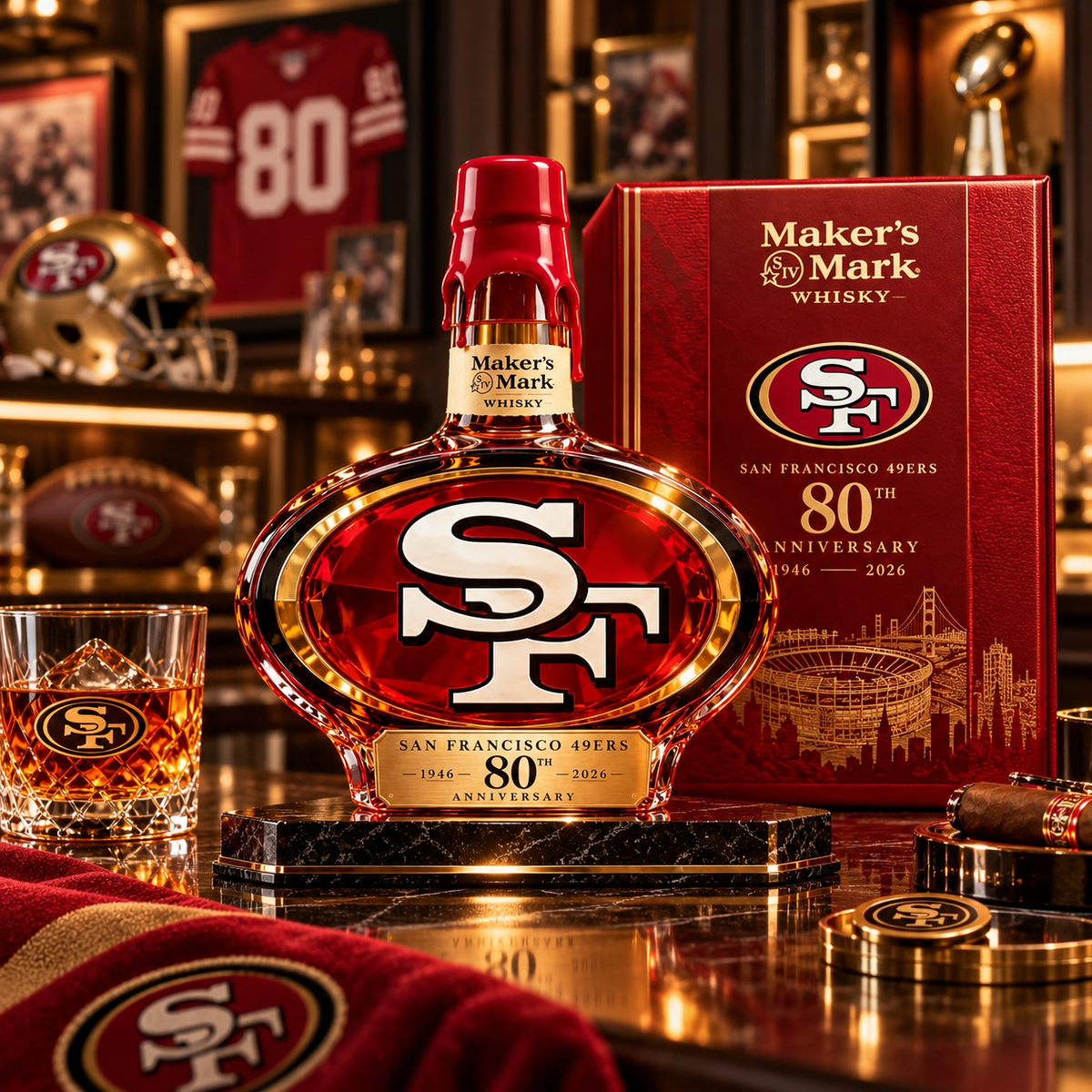 🔥San Francisco 49ers 80th Anniversary Collector Whiskey Bottle – 1946–2026 Commemorative Edition