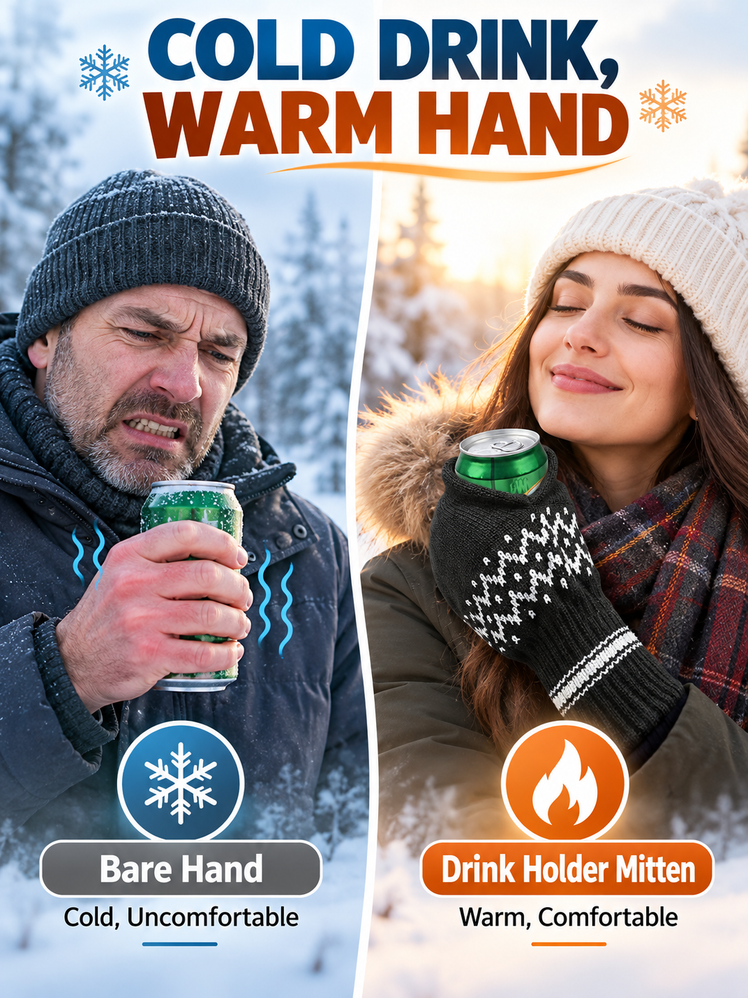 🍺 Winter Fun Deal – Knitted Drink Holder Mittens 🧤 Warm Stretch Gloves That Keep Hands Cozy While Holding Your Chilled Beverage ❄️