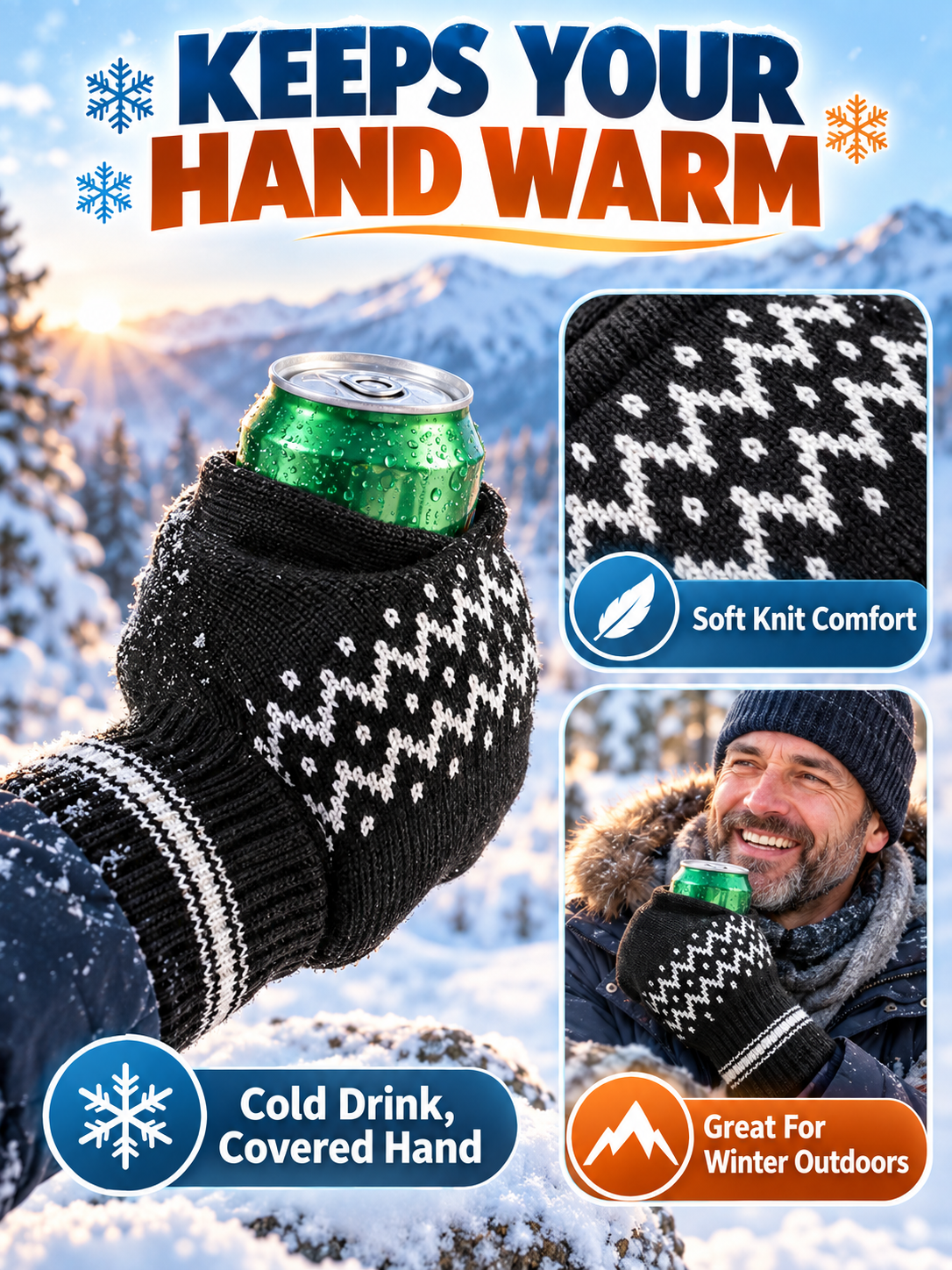🍺 Winter Fun Deal – Knitted Drink Holder Mittens 🧤 Warm Stretch Gloves That Keep Hands Cozy While Holding Your Chilled Beverage ❄️