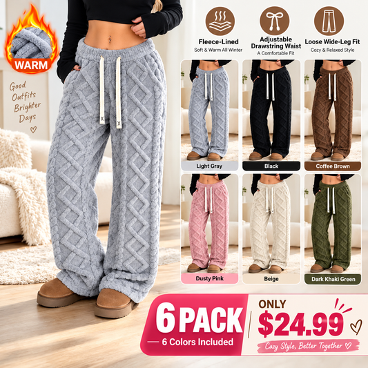 🔥 BESTSELLER | 6PCS $24.99 | Women's Retro Fleece Wide-Leg Pants