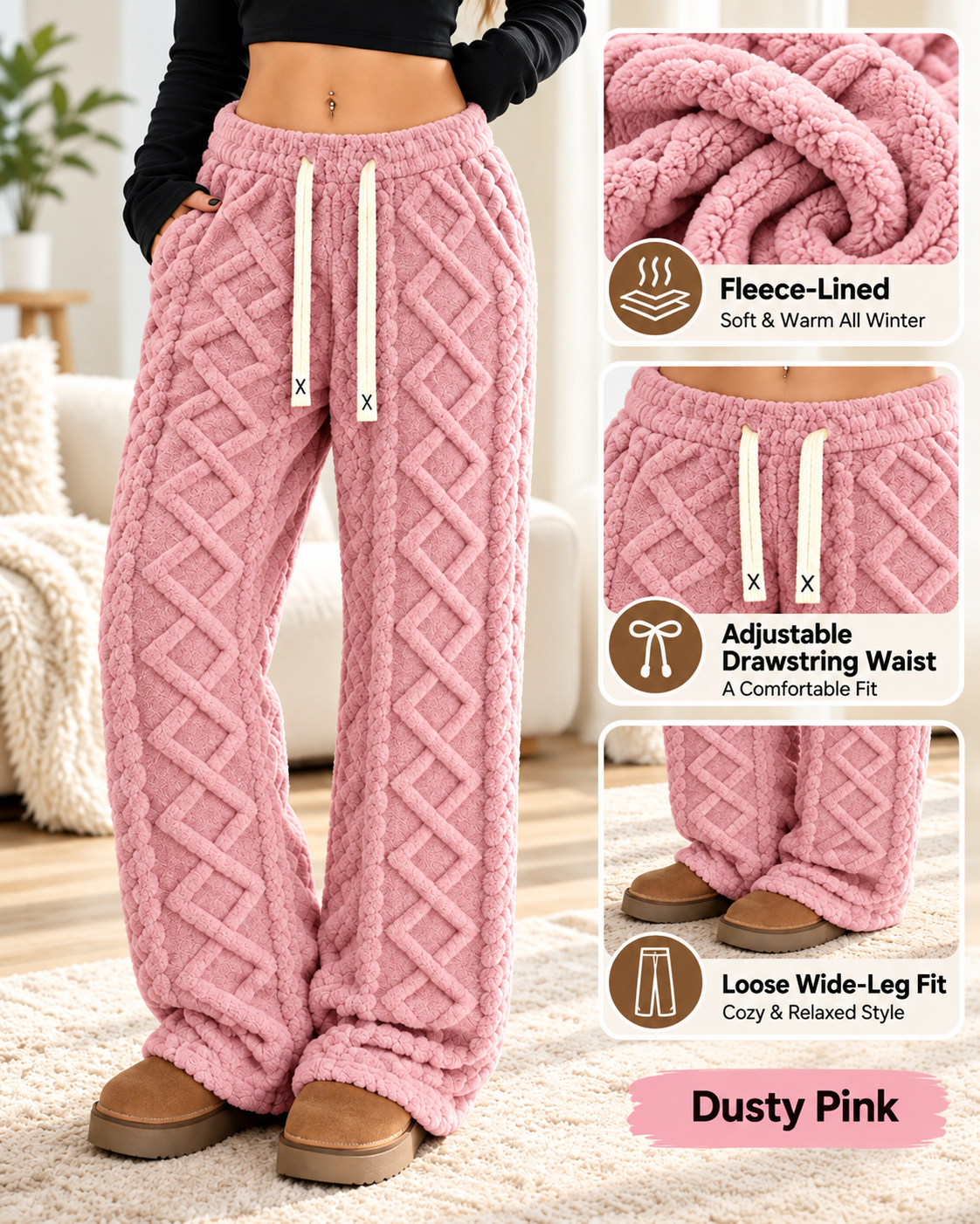 🔥 BESTSELLER | 6PCS $24.99 | Women's Retro Fleece Wide-Leg Pants