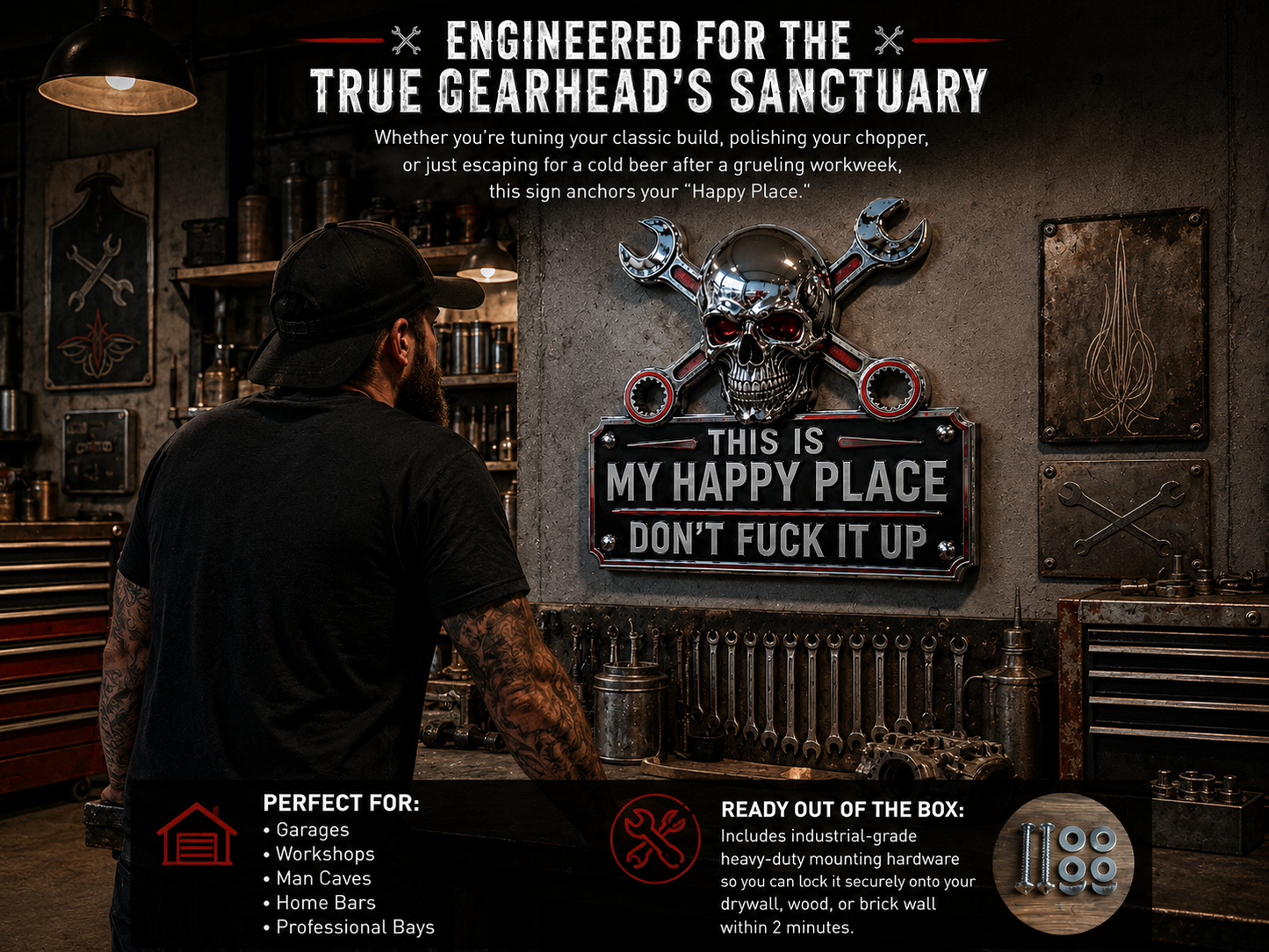 💀"This Is My Happy Place" Garage Wall Sign