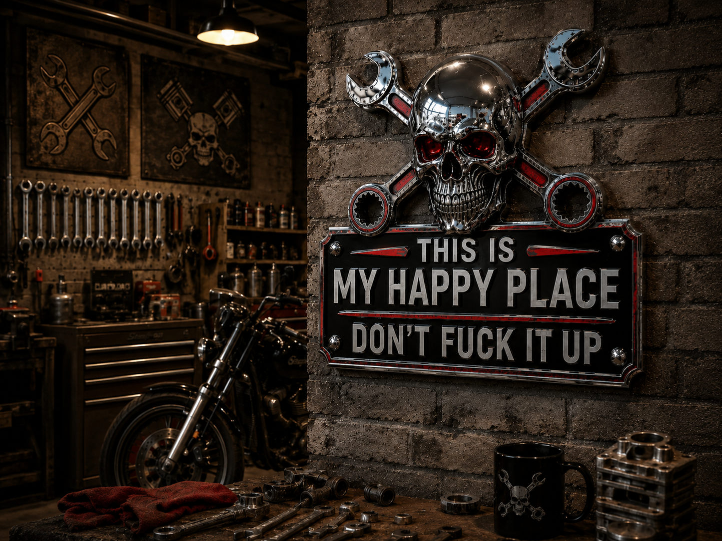 💀"This Is My Happy Place" Garage Wall Sign