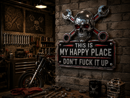 💀"This Is My Happy Place" Garage Wall Sign