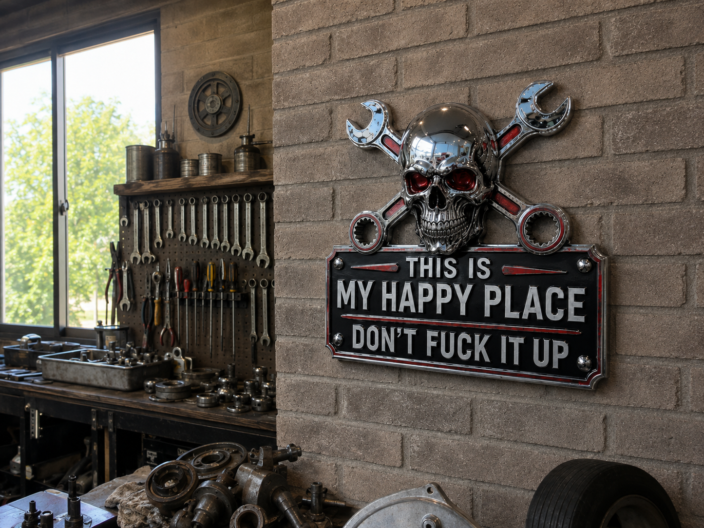 💀"This Is My Happy Place" Garage Wall Sign