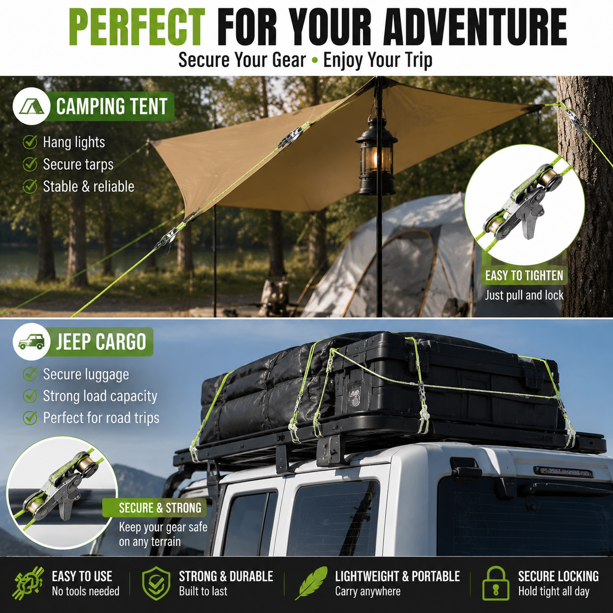 Retractable Ratchet Hanging Rope – Adjustable Locking Rope for Camping & Home Use.