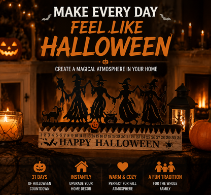 🎃 Halloween Countdown Decor – Wooden Dancing Witch Calendar for Home & Family Holiday Atmosphere