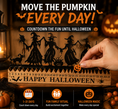 🎃 Halloween Countdown Decor – Wooden Dancing Witch Calendar for Home & Family Holiday Atmosphere