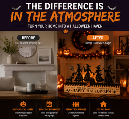 🎃 Halloween Countdown Decor – Wooden Dancing Witch Calendar for Home & Family Holiday Atmosphere