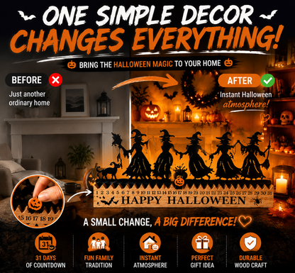 🎃 Halloween Countdown Decor – Wooden Dancing Witch Calendar for Home & Family Holiday Atmosphere