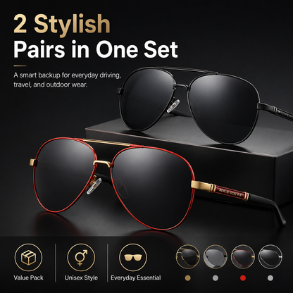 🕶️2-Pack Unisex Aviator Sunglasses | 100% Polarized Lenses