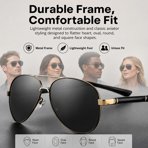 🕶️2-Pack Unisex Aviator Sunglasses | 100% Polarized Lenses