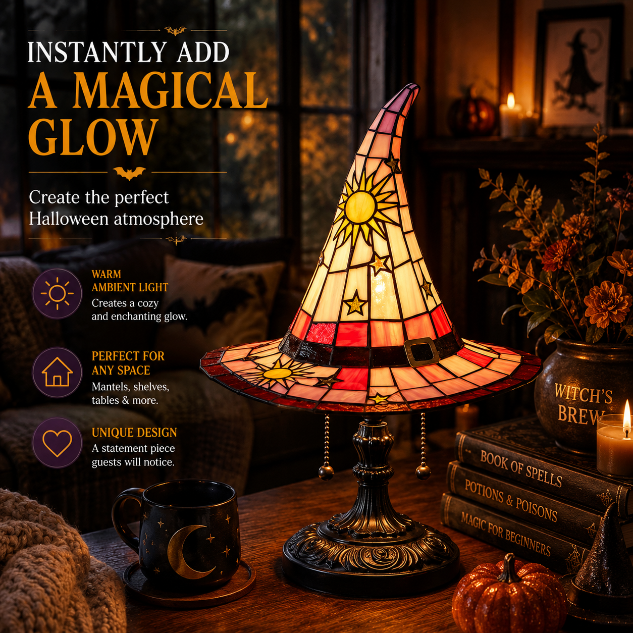 ✨Viral Stained Glass Witch Hat Lamp™ | Halloween Home Decor 2026🎃