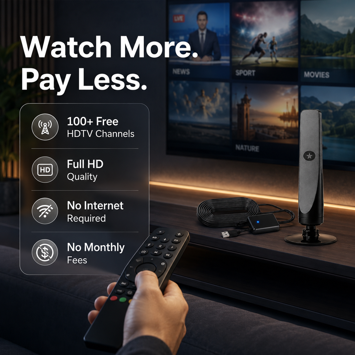✨HD TV Antenna – No Subscription, Easy Setup