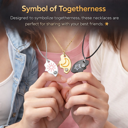 🎁Set of 3 Round Rhinestone Star Moon Sun Friendship Necklaces BFF Best Friends Forever Fantasy Cute Pendant for Unbreakable Friendship