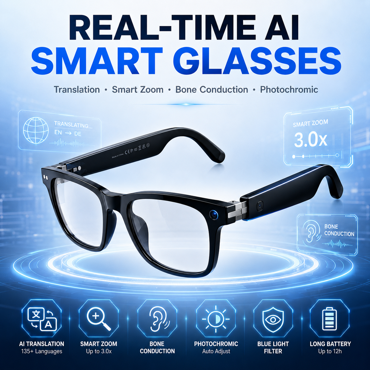 👓Real-time AI Translation Sunglasses with Smart Zoom