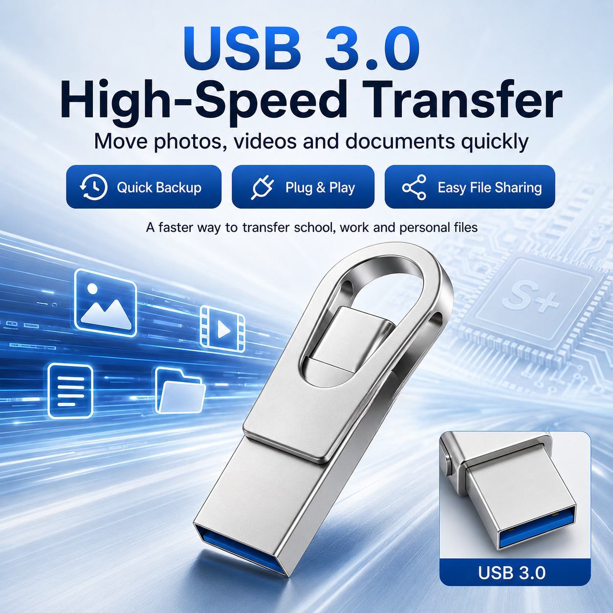 3-in-1 USB Flash Drive (USB-C + USB-A + Lightning) | High-Speed 3.0 for iPhone, Android & PC