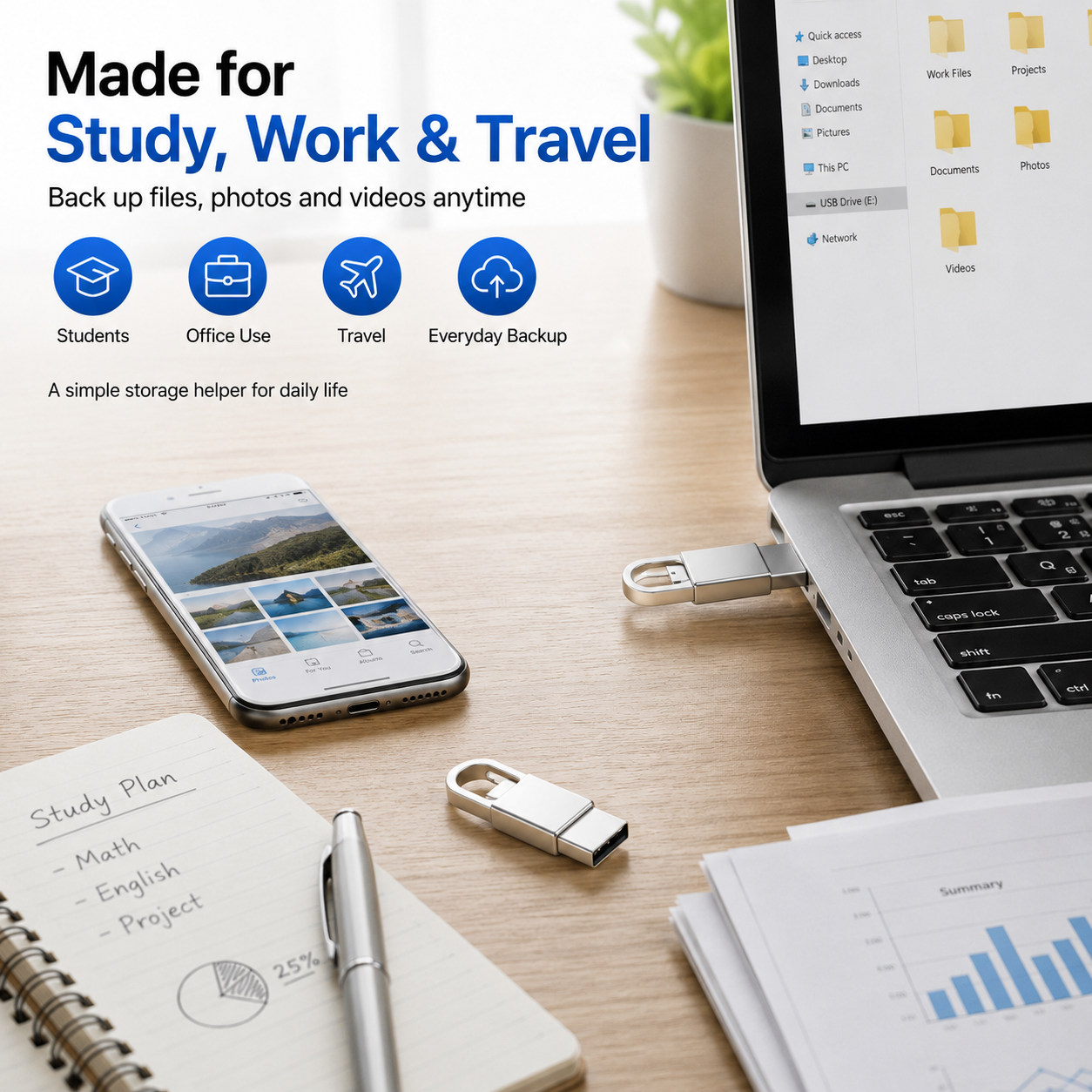 3-in-1 USB Flash Drive (USB-C + USB-A + Lightning) | High-Speed 3.0 for iPhone, Android & PC