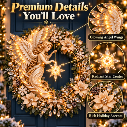 ✨ Heavenly Angel Christmas Wreath 🎄 Lighted Holiday Door Decor with Glowing Star
