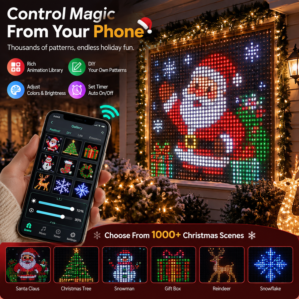 🔥LAST DAY 49% OFF -🎄 Smart RGB Pixel LED Curtain Lights | App-Controlled Dynamic Holiday Light Show for Outdoor Home Decoration