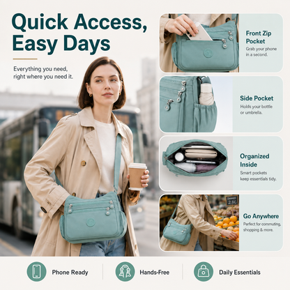 Multi-Pocket Crossbody Bag for Women – Lightweight Nylon Campus Shoulder Bag with Anti-Theft Pocket