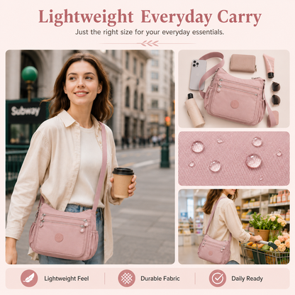 Multi-Pocket Crossbody Bag for Women – Lightweight Nylon Campus Shoulder Bag with Anti-Theft Pocket