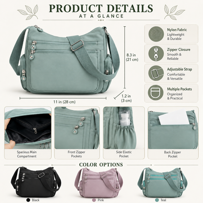 Multi-Pocket Crossbody Bag for Women – Lightweight Nylon Campus Shoulder Bag with Anti-Theft Pocket