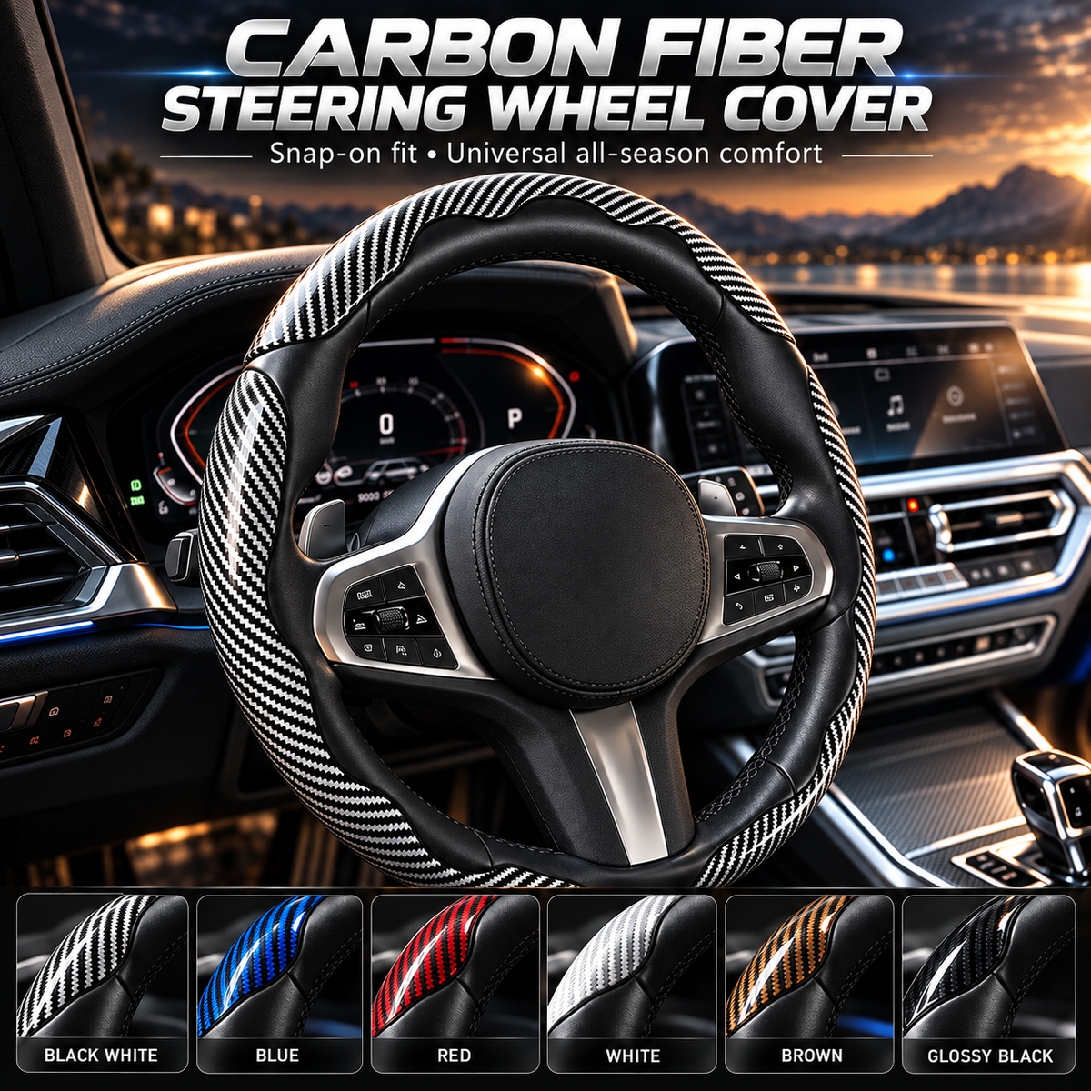 🚘Non-Slip Car Steering Wheel Cover for 15 Inch Wheels
