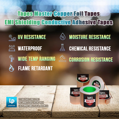 Tapes Master - 1 Mil Copper Foil Tapes - Copper Conductive Adhesive Tapes For Guitar Cavity, EMI Shielding, Grounding, Gardening, Soldering Jewelry, Art Crafts