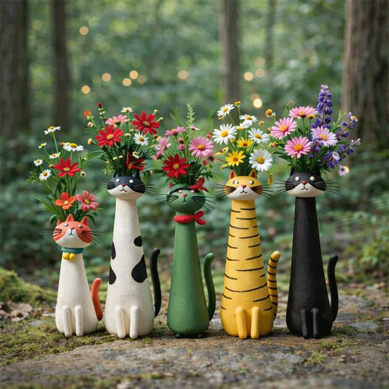 😻 Whimsical Handcrafted Mini Quirky Cat & Puppy Vase | 💖🎁Perfect Gift