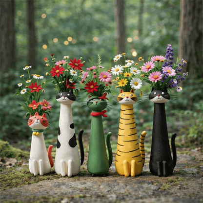 😻 Whimsical Handcrafted Mini Quirky Cat & Puppy Vase | 💖🎁Perfect Gift