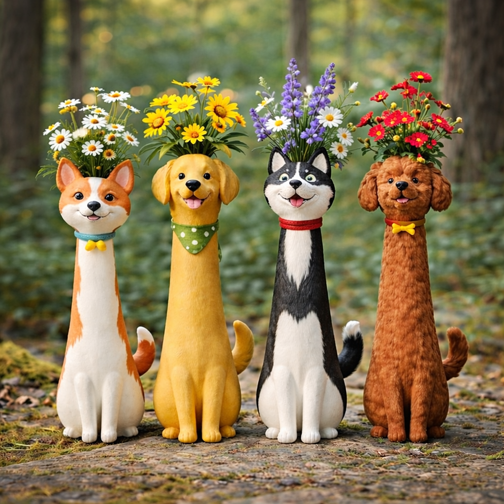 😻 Whimsical Handcrafted Mini Quirky Cat & Puppy Vase | 💖🎁Perfect Gift