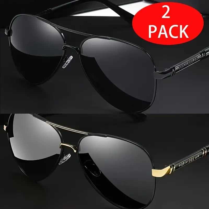 🕶️2-Pack Unisex Aviator Sunglasses | 100% Polarized Lenses