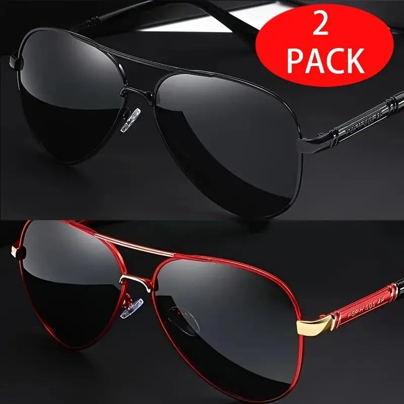 🕶️2-Pack Unisex Aviator Sunglasses | 100% Polarized Lenses