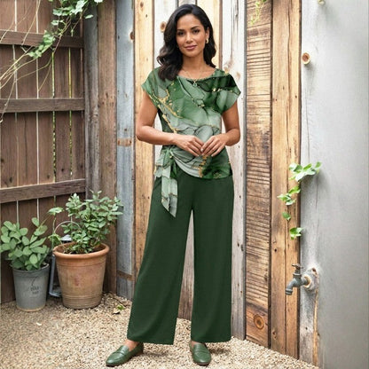 🌸 Women's Casual Printed Shirt & Straight Pants Set