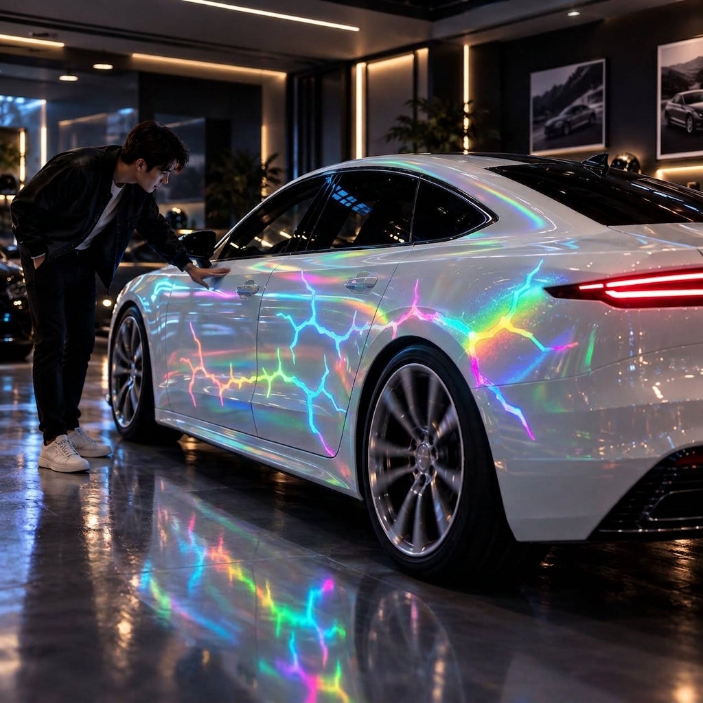 Liquid Laser Glow Car Wrap, Streaming Thunder Light Luminous Vinyl Film for Custom Car Styling & Night Car Show