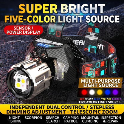 5-color rechargeable outdoor waterproof multi-mode LED headlamp