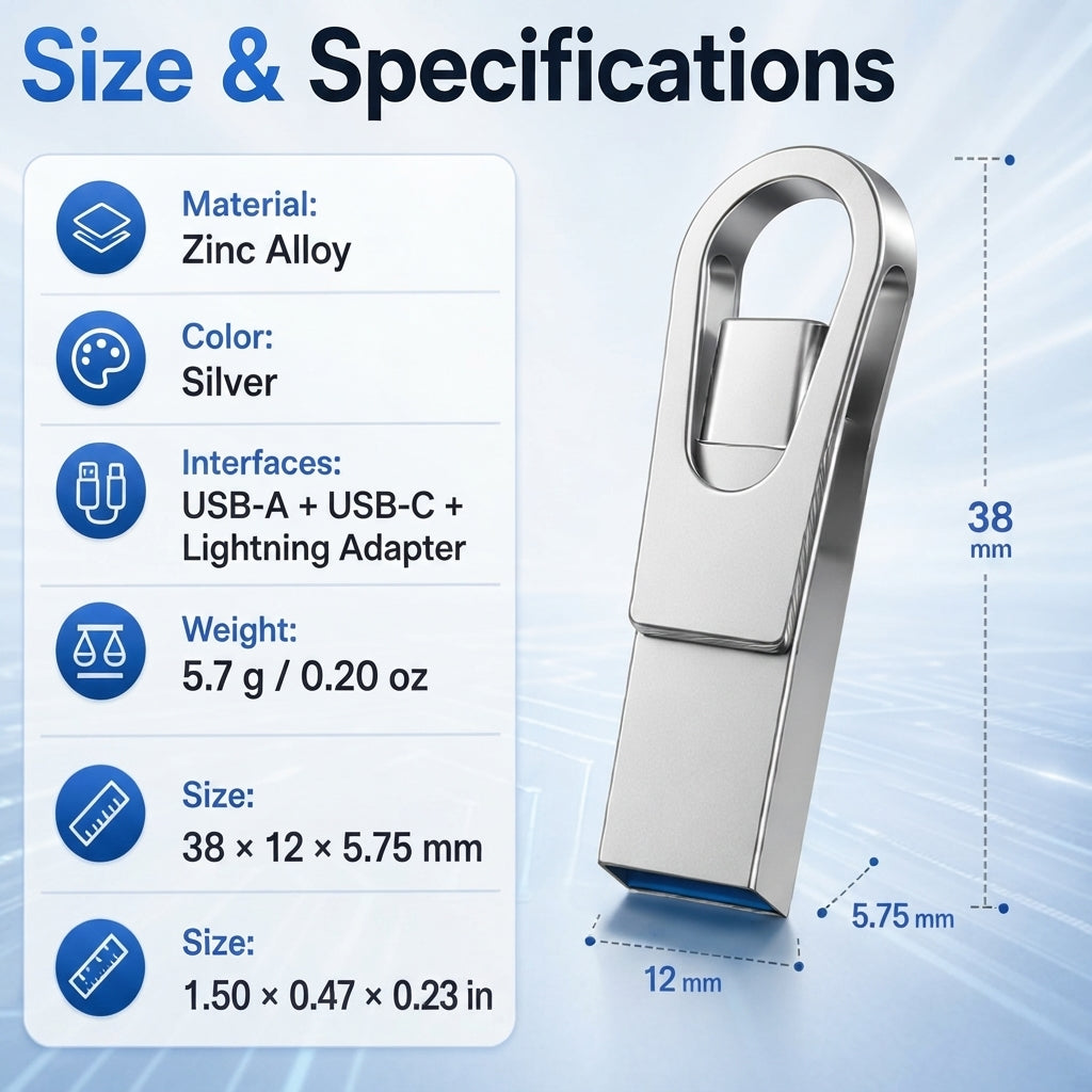 3-in-1 USB Flash Drive (USB-C + USB-A + Lightning) | High-Speed 3.0 for iPhone, Android & PC