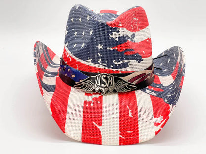 Aspen Patriotic Western USA Flag Paper Braid Cowboy Hat