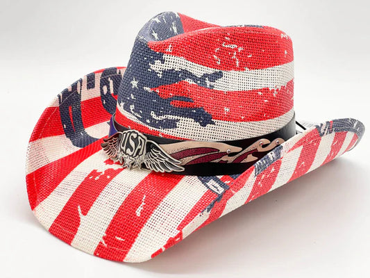 Aspen Patriotic Western USA Flag Paper Braid Cowboy Hat